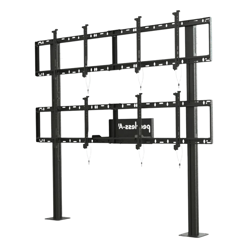 Soporte Modular para Video Wall Pedestal 2x2 / Ajuste Micro Sin Herramientas / 8 Puntos de Alineación / Capacidad 500 lb / VESA 200x200 a 600x400 mm / Estructura Aluminio / Gestión Cableado Integrada / Almacenamiento Multimedia PEERLESS DS-S560-2X2