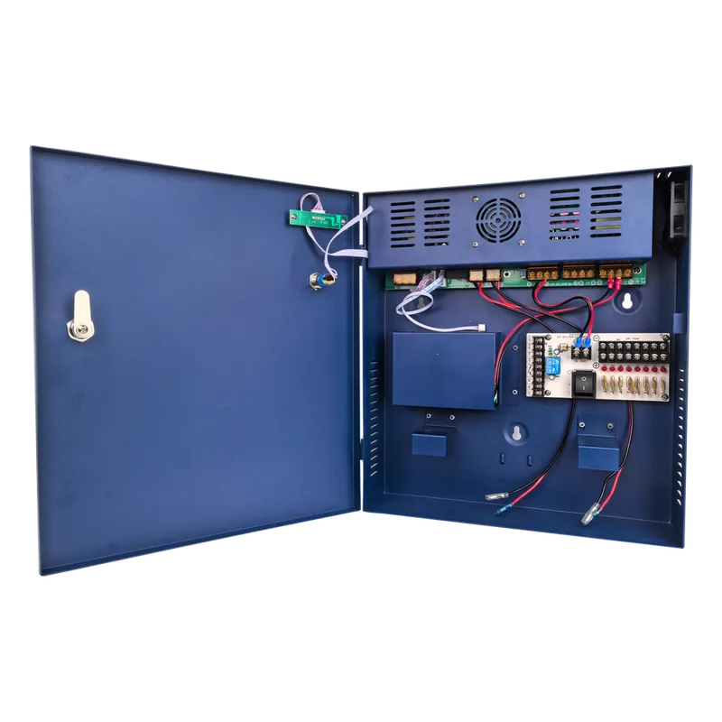 Fuente de poder profesional PoE (Power over Ethernet) de 8 puertos con capacidad total de 360W, diseñada específicamente para sistemas de videovigilancia CCTV y control de acceso. EPCOM POWERLINE EP-360W-POE8P-B