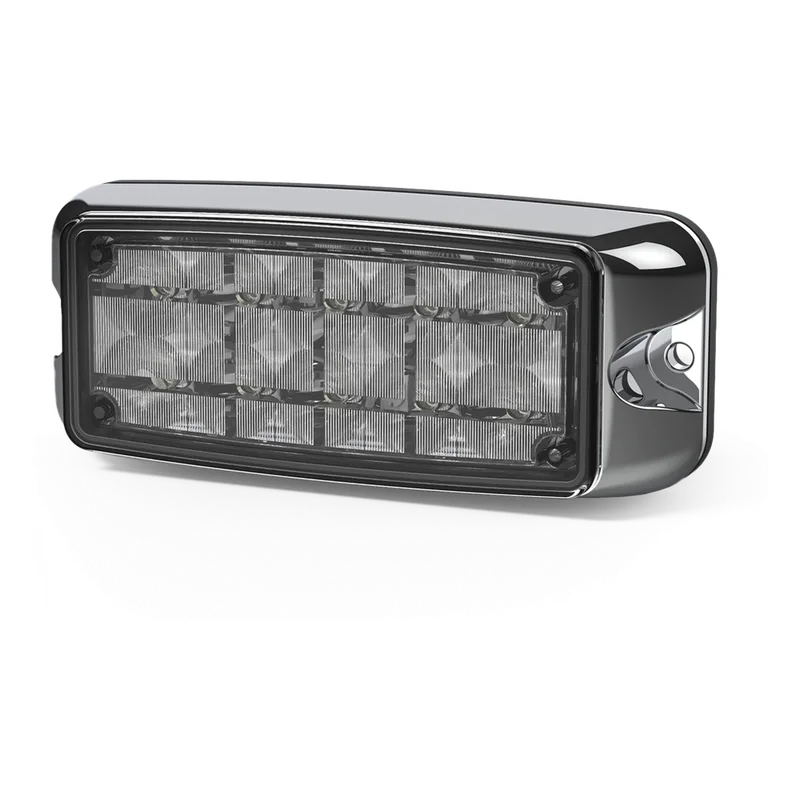Luz de Advertencia de 10 LED, Ambar/Blanco, 5x2 Pulgadas, Lente Transparente, Bisel Cromado ECCO CD4080AW