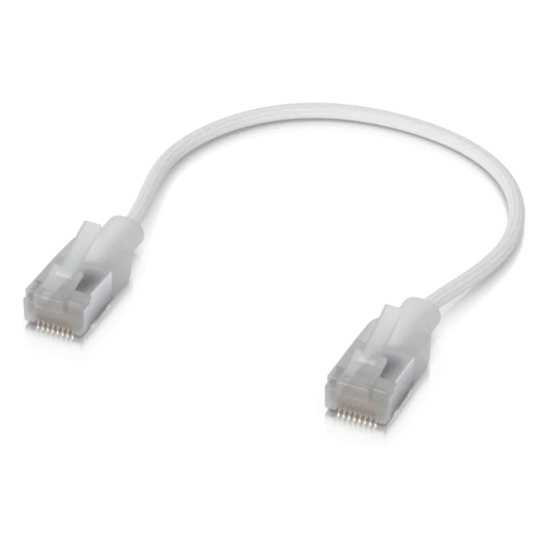 Pack de 24 Patchcords UniFi Premium Cat6A de 15 cm (0.5 Pies), hasta 10G / Soporta hasta PoE+++ / Conector RJ45 Transparente para Mejores Efectos de Luz Etherlighting UBIQUITI UACC-CABLE-PATCH-EL-C6A-0.15M-W-24