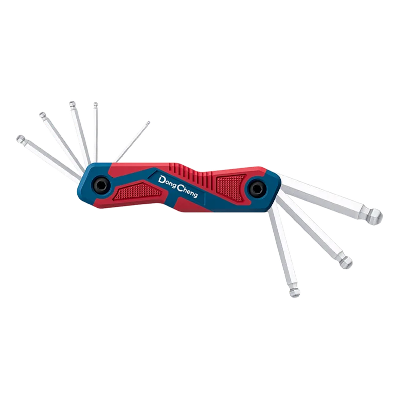 Juego de 8 Llaves Hexagonales Milimétricas con cabeza Redonda y porta llaves tipo navaja. DONGCHENG D092903