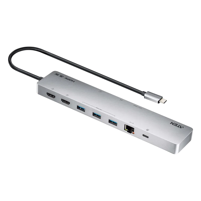 Dock Multipuerto USB-C | 11 en 1 | 8K Single o Dual 4K | PD 100W | USB 3.2 Gen 1 | Ethernet Gigabit | SD MicroSD | Aluminio ATEN UH3240