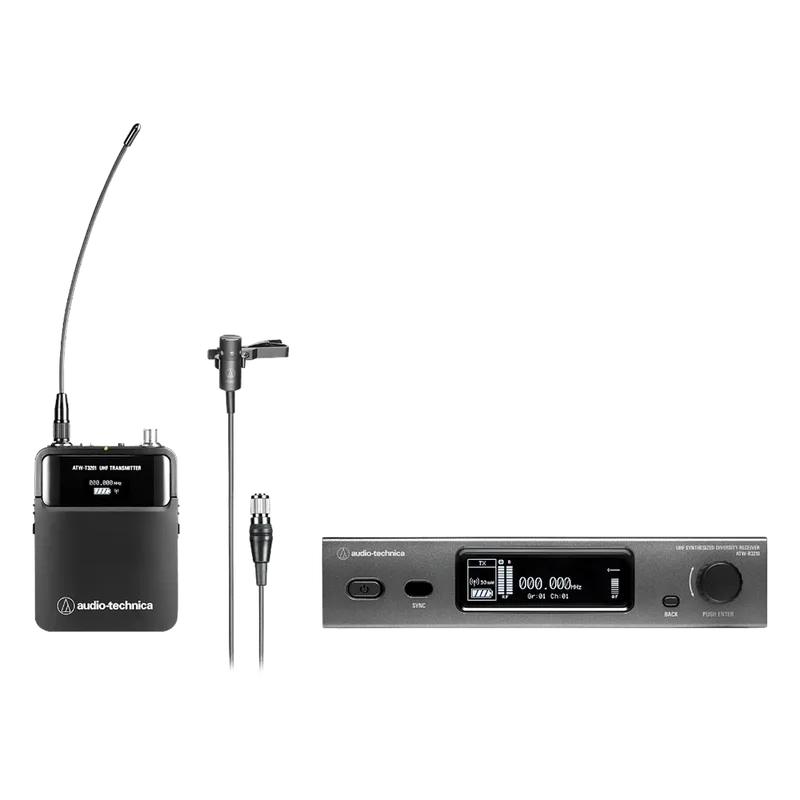Sistema Inalámbrico | Banda DE2 | 40 Canales Simultáneos | Alcance 100 m (328 ft) | Receptor True Diversity | Transmisor Body-Pack con Micrófono Lavalier AUDIO-TECHNICA ATW-3211/831DE2