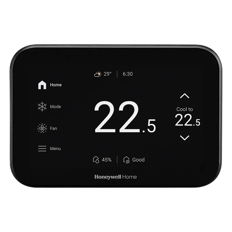 Termostato inteligente con pantalla táctil de 5 pulgadas, control de calidad de aire (IAQ), hasta 4H/2C bomba de calor, Wi-Fi, Bluetooth y Matter, color negro HONEYWELL HOME RESIDEO THX1200B6