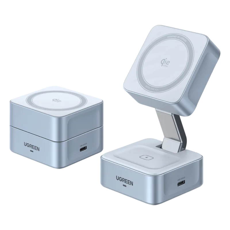Cargador Inalámbrico Magnético 2 en 1 / 25W Qi2 Certificado / Doble Carga + USB-C 5W / Plegable Portátil / 16 Imanes 7N / Enfriamiento Inteligente UGREEN 55960B