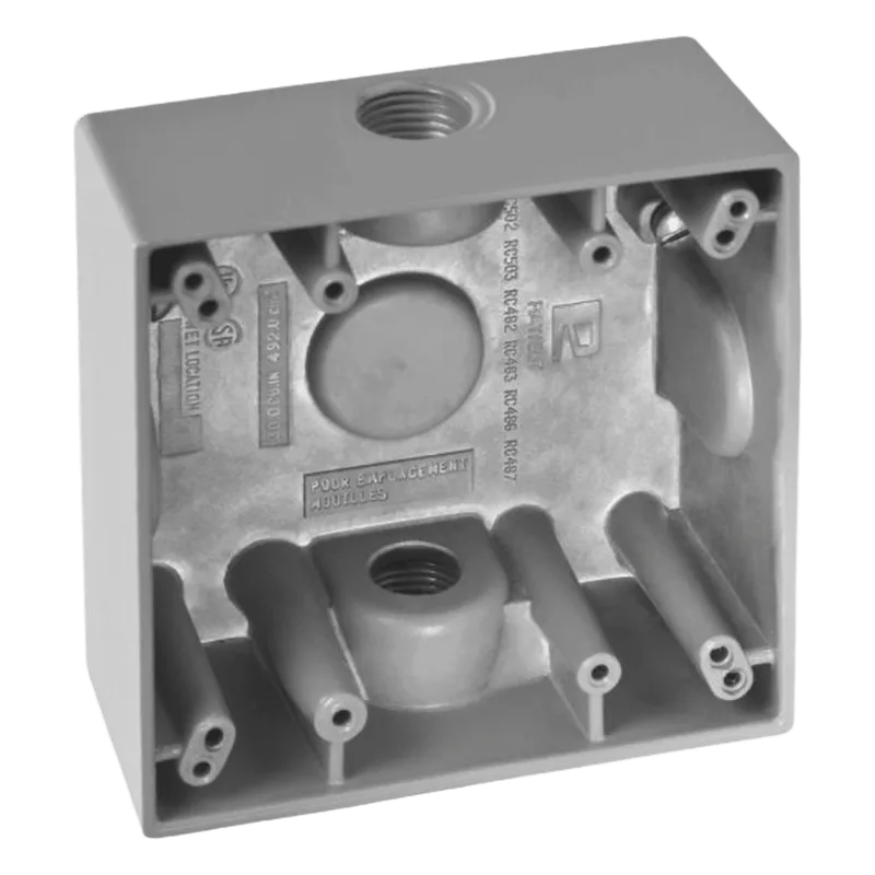 Caja Cuadra de 3/4" a Prueba de Intemperie/ Cuenta con 2 salidas / Con Orejas para Montaje. RAWELT RC-0483-M