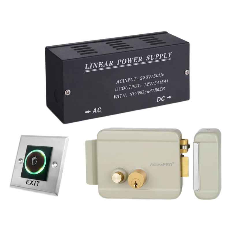 Kit Control de Acceso / Fuente Alimentación 36W 13.2VCD / Cerradura Eléctrica Derecha / Botón IR 5-15 cm / Acero Inoxidable / Indicadores LED / Relevador NO-NC-COM ACCESSPRO ACCESSRIMB-KIT