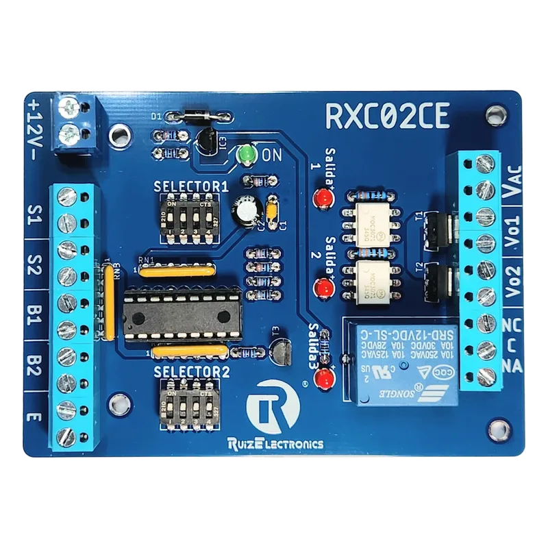 Controlador de Esclusas con cerraduras eléctricas para 2 Puertas / Alimentación 12VDC / Temporizadores Programables 0-30 seg / Entradas NC y NA / Salidas de Pulso 2 seg / Función Emergencia Ruiz Electronics RXC02CE