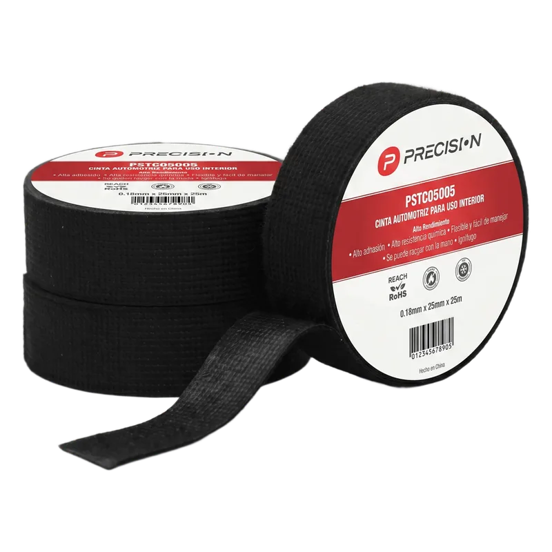 Cinta Automotriz de Fieltro PET / Espesor 0.28 mm / Ancho 19 mm / 18 m de Largo / Aplicaciones de protección mecánica avanzada y reducción de vibraciones en cableado / Color Negro PRECISION PST-C050-05