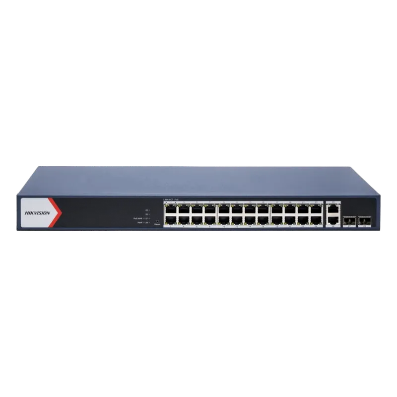 Switch Gigabit PoE+ / Administrable / 24 Puertos 1000 Mbps PoE+ / 2 Puertos 1000 Mbps Uplink / 2 Puertos SFP Uplink / Configuración Nube Hik-Partner Pro / Modo Extendido hasta 300 Metros / 230 W HIKVISION DS-3E1528P-EI/M