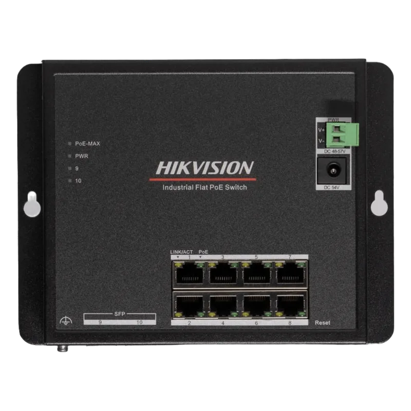 Switch Industrial / Administrable Gigabit / 8 Puertos Gigabit PoE+ (30 W) / 2 Puertos SFP / 240 W Total / 48 a 57 VCD / Ideal para Proyectos / 300 Metros de Distancia HIKVISION DS-3T1510P-SI-FLT