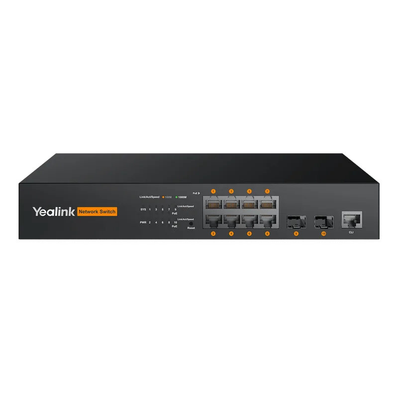 Switch PoE L2+ de Yealink RCH80 para AV sobre IP con puertos Gigabit PoE+ y fibra óptica RCH-80