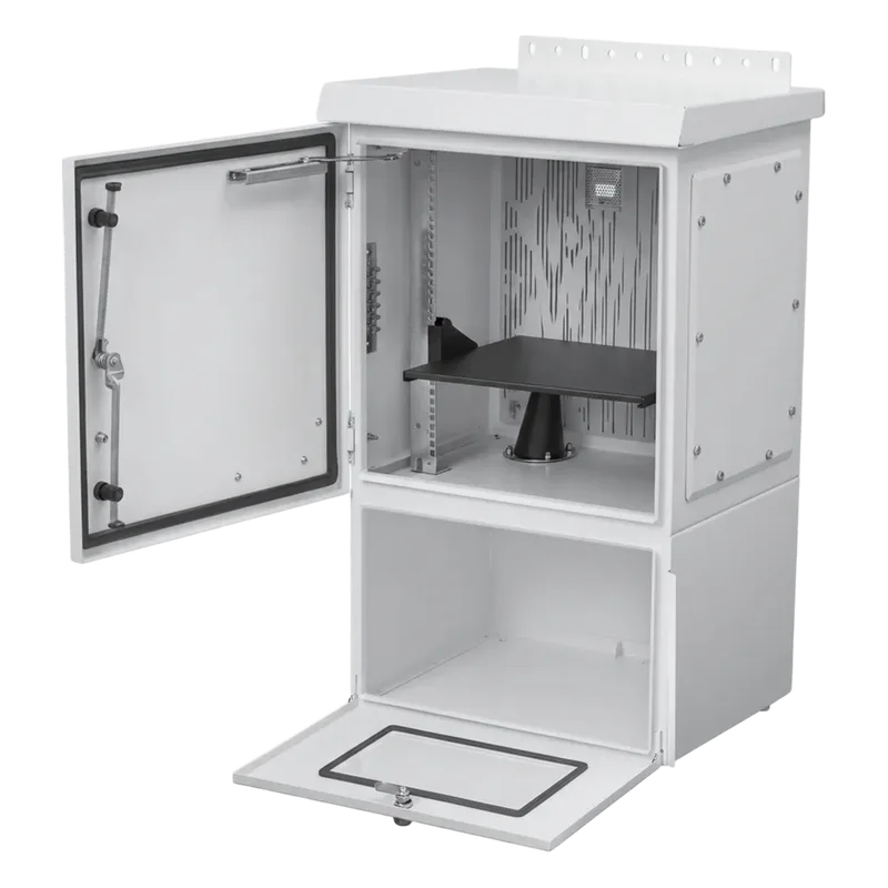 Gabinete Para Exterior OSP ComLine de 18 UR con espacio para Baterías, 600 mm de Ancho, 500 mm de Profundidad De Aluminio, Color Gris Claro Con Protección NEMA 4/12/4X/3/3R; IP66 HOFFMAN ECL906050PB
