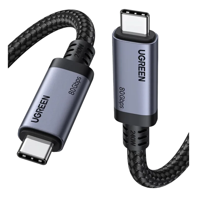 Cable USB-C Thunderbolt 5 / 80 Gbps Bidireccional / 120 Gbps Unidireccional / 1 m (3.28 ft) / 24 Pines / E-Marker IP2133H / 5A Máximo / Aluminio + Cobre Blindado UGREEN 65383