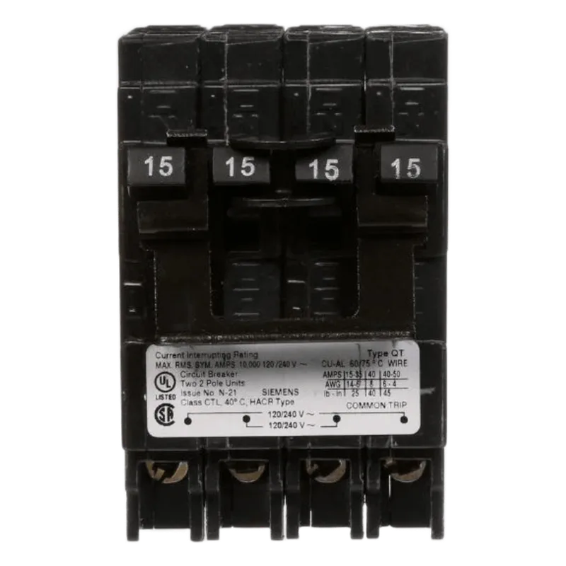 Interruptor automático TRIPLEX enchufable tipo QT 2 polos simples, 1 polo doble, 15-15 amp SIEMENS Q21515CT