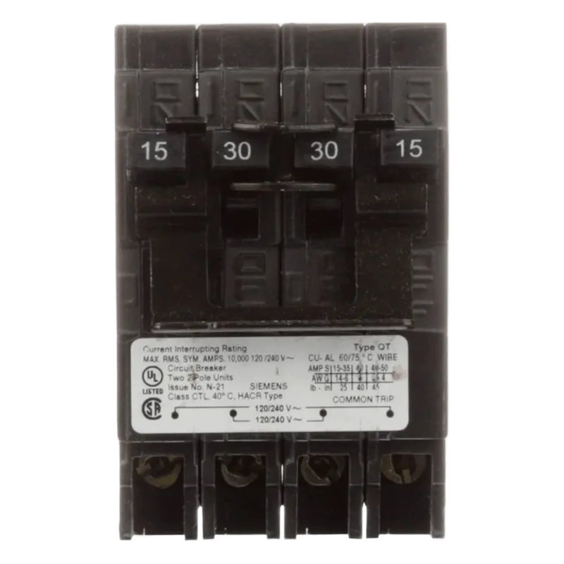 Interruptor automático CUADRUPLEX enchufable tipo QT 2 polos dobles, 40-40 amp SIEMENS Q24040CT2