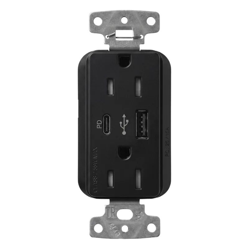 Receptáculo con USB Tipo A y C de 15 A 125 V, Power Delivery hasta 55 W, línea Claro acabado satinado Midnight LUTRON ELECTRONICS SCR15ACTRMN