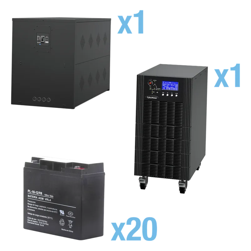 UPS Trifásico de 10 kVA/10 kW, Topología Online Doble Conversión, Voltaje de 208/220 Vca de L-L, Respaldo de 5 Minutos al 100% de Carga, Incluye Módulo y Banco de Baterías CYBERPOWER HSTP3T10K100P-5MIN-STARTUP