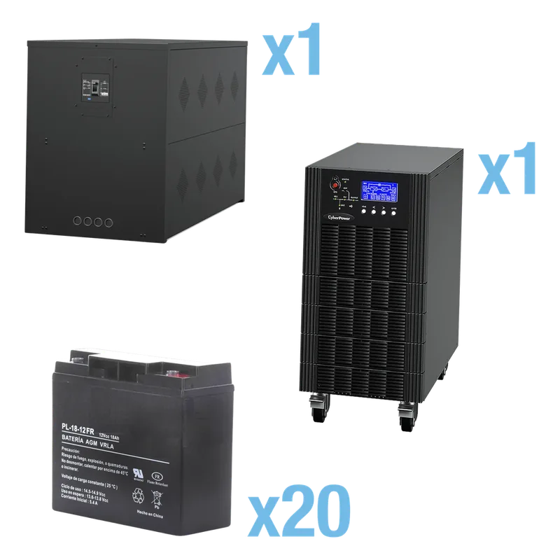 UPS Trifásico de 15 kVA/15 kW, Topología Online Doble Conversión, Voltaje de 208/220 Vca de L-L, Respaldo de 5 Minutos al 100% de Carga, Incluye Módulo y Banco de Baterías CYBERPOWER HSTP3T15K100P-5MIN-STARTUP