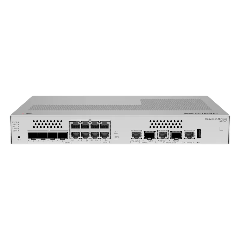 Router / LAN: 1 SFP+ & 6×GE / WAN: 1× SFP+ & 2×GE / 500 Usuarios / 64 APs Gestionables / 500 Túneles IPsec / 2 Gbps / IPS Antivirus HUAWEI AR580