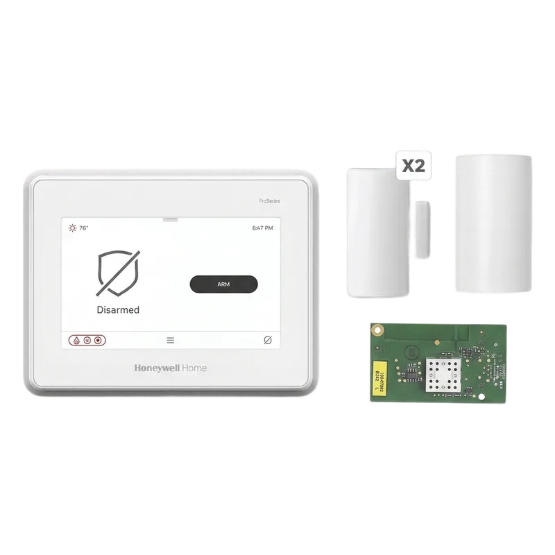Kit de alarma con panel de pantalla táctil de 7 pulgadas, módulo WiFi y Z-Wave, sensor de movimiento PIR y 2 contactos magnéticos para puertas y ventanas HONEYWELL HOME RESIDEO PROA7FAWPM