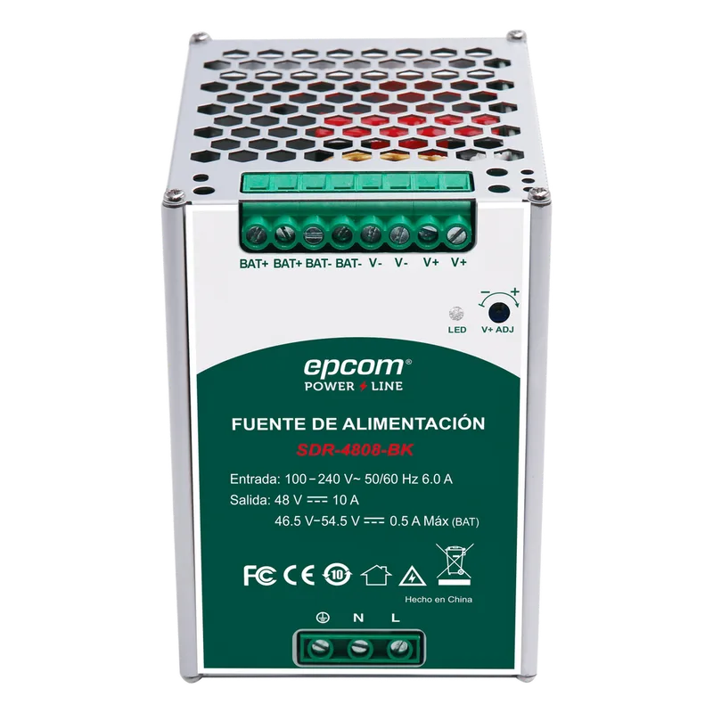 Fuente de Alimentación Industrial | Tipo DIN Riel | 48 VCC | 10 A | Capacidad de baterías de respaldo EPCOM POWERLINE SDR4808BK