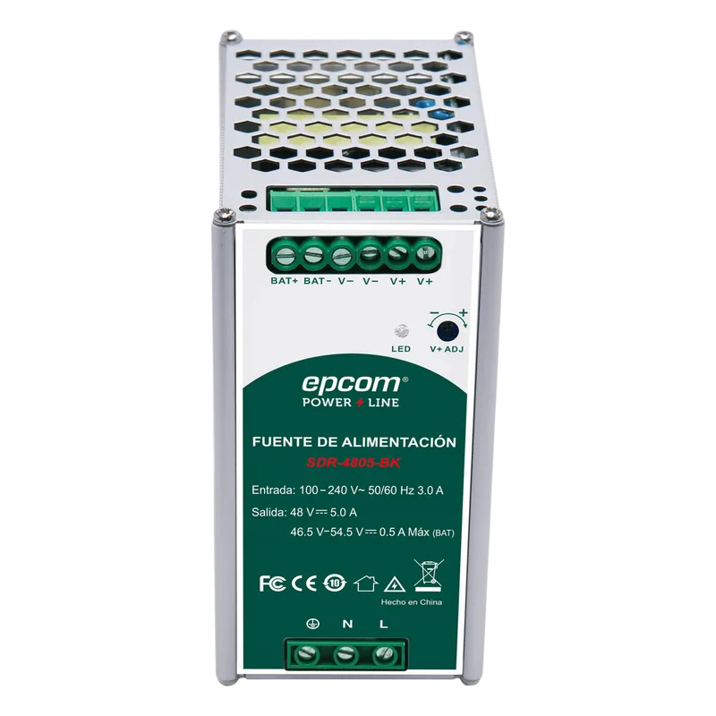 Fuente de Alimentación Industrial | Tipo DIN RIEL | 48 VCC | 5 A | Capacidad de baterías de respaldo EPCOM POWERLINE SDR4805BK