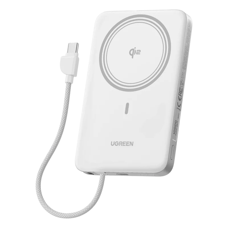 Banco de Energía Magnético Inalámbrico / 10000 mAh / 30W USB-C PD+PPS / Cable USB-C Integrado 30W / Carga Inalámbrica Magnética 15W / Doble Celda 5000 mAh / Pantalla LED / 39.2 Wh UGREEN 75983B