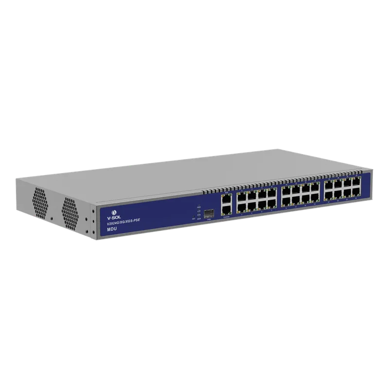 MDU Triple-mode PON (GPON/XGPON/XGSPON) / 24 Puertos PoE 802.3at Gigabit / 1 Puerto PON V-SOL V2924G/XG/XGS-PSE