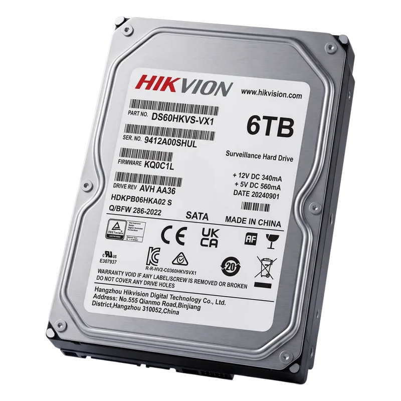 Disco Duro para Videovigilancia / 6 TB / SATA 6.0 Gb/s / 5400 RPM / 256 MB Buffer / Soporta 64 Cámaras HD / Operación 24/7 / 180 TB/Año / MTTF 1M Horas HIKVISION DS60HKVSVX1