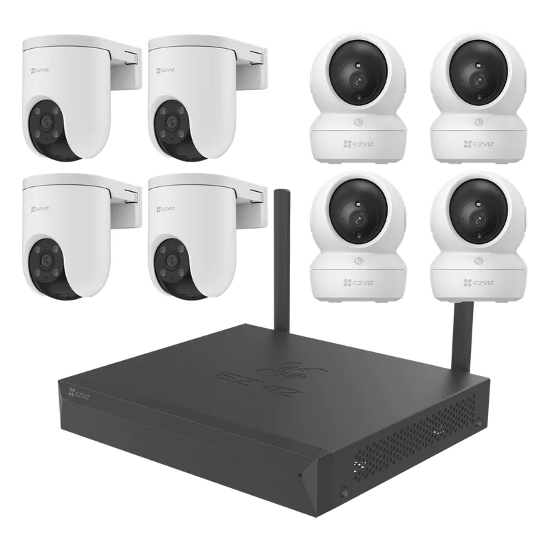 Kit de cámaras Wi-Fi / 3 Megapixel / Incluye 8 Cámaras (4 camaras Para Interior y 4 Cámaras Para Exterior) / 1 NVR WI-FI 8 Canales / Vision Nocturna a Color / Detección de Humanos EZVIZ KIT/CSX5S/8W
