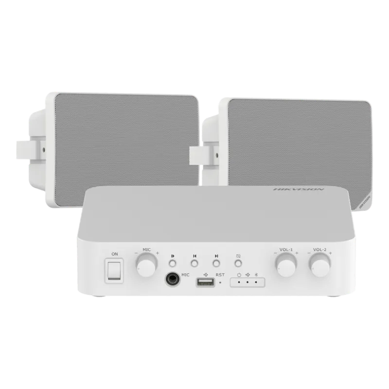 Kit de amplificador compatible con Spotify | Bluetooth | 2 altavoces para pared | sistema 100v | 2 canales con control de volumen independiente | música ambiental HIKVISION DS-QAEKIT/ST