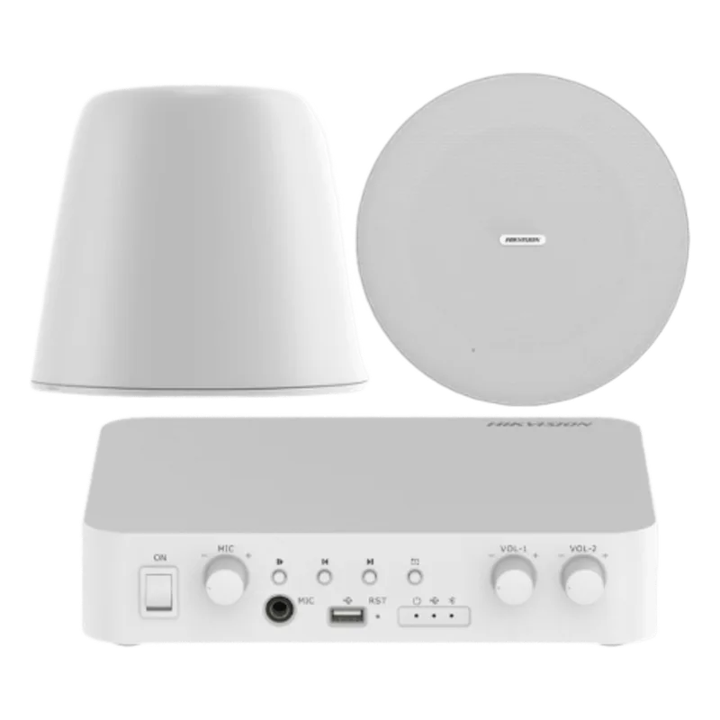 Kit de amplificador compatible con Spotify | Bluetooth | 2 Altavoces Colgantes | sistema 100v | 2 canales con control de volumen independiente | música ambiental HIKVISION DSQAEKIT0530/ST