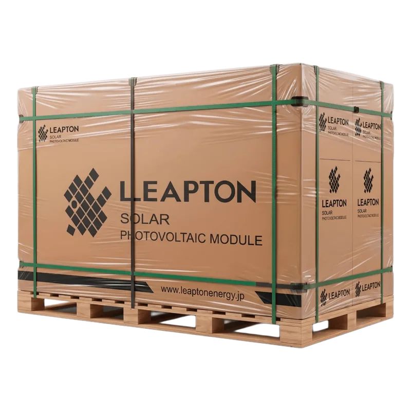 Pallet con 37 piezas de Módulo Solar Bifacial Doble Vidrio / 620 W / 49.75 Vcc / Monocristalino TOPCon / 132 Celdas 182x210 mm LEAPTON LP182*210M66NB620W/36PALLET