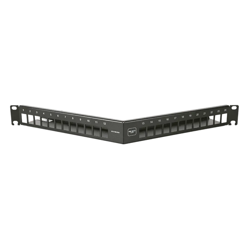 Patch Panel Angulado 10G MAX UTP / 24 Puertos Vacíos / 1U Rack 19" / Compatible Z-MAX® y UltraMAX™ / Color Negro / Administrador de Cable Integrado SIEMON 10GMXP-A1-24E
