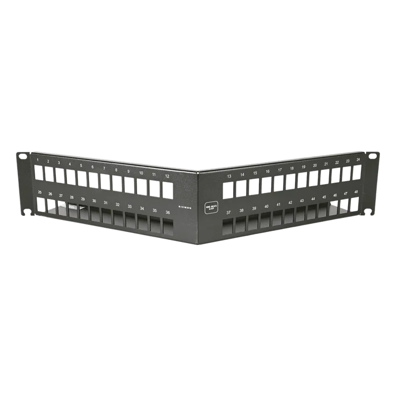 Patch Panel Angulado 10G MAX UTP / 48 Puertos Vacíos / 2U Rack 19" / Compatible Z-MAX® y UltraMAX™ / Color Negro / Administrador de Cable Integrado SIEMON 10GMXP-A2-48E