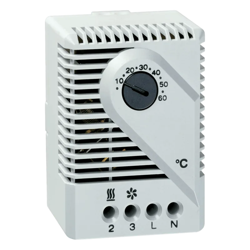 Termostato Mecánico para Gabinetes / 115V AC / Rango 10°C a 60°C / Montaje Riel DIN 35 mm / Contacto Snap-Action / Gris Claro RAL 7035 HOFFMAN THERM16C