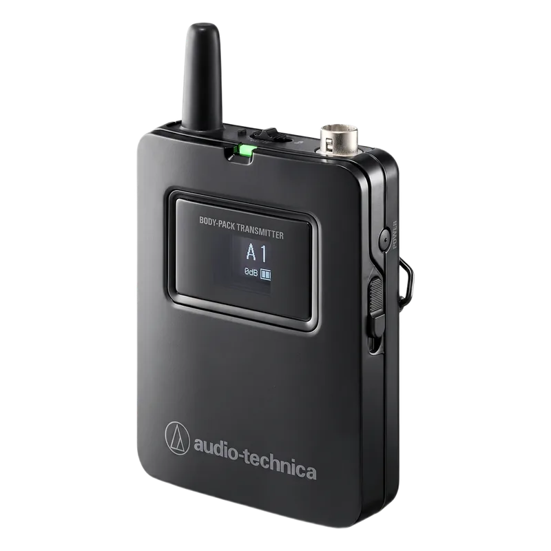 Transmisor Body-Pack Inalámbrico Digital | 2.4 GHz | 24-bit 48 kHz | Conector 4 Pines Locking | Pantalla OLED | Encriptación AES128 AUDIO-TECHNICA ATW-T1401
