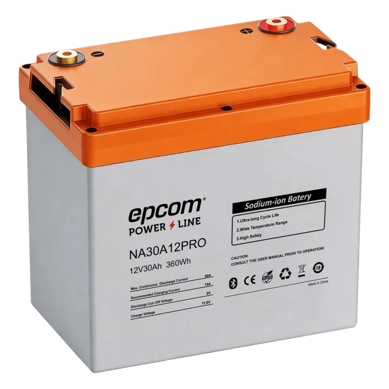 Batería de Iones de Sodio Ciclo Profundo / 12 Vcc 30 Ah / 360 Wh / 4000 Ciclos / Bluetooth / IP65 / Solar, Marina, Respaldo EPCOM POWER LINE BY RITAR NA30A12PRO