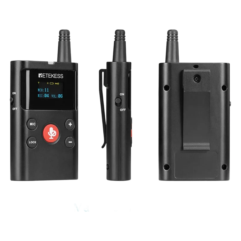 Intercomunicador Inalámbrico / Transmisor y Receptor / Frecuencia 823-832 / 863-865 MHz / 12 Canales / OLED / Batería 2500 mAh / Alcance 280 m / Carga Tipo-C RETEKESS TT126T