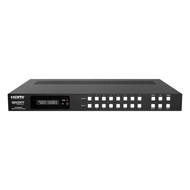 Matriz HDMI 8x8 | 4K60 Seamless | 18Gbps | Video Wall y Multivista (Multiview) | Audio Balanceado | Control Web RS-232 IR EPCOM PROAUDIO EPP-MXB88VW
