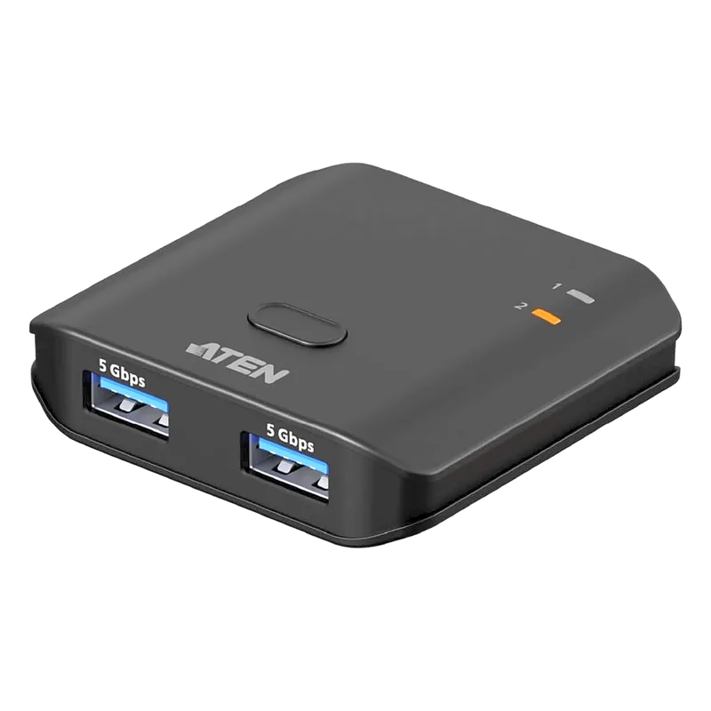 Switch USB 3.2 Gen 1 Essentials | 2 Puertos USB Tipo-A | 2 Computadoras | 5 Gbps | InstaSync | Botón Físico | Diseño Compacto | Plug-and-Play ATEN US4322