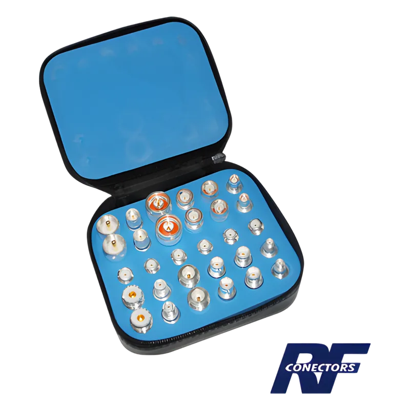 Kit Universal de Adaptadores UNIDAPT de 30 piezas con baño de Plata, en estuche, esponja y ziper.â€‹ RF INDUSTRIES,LTD RFA-4024