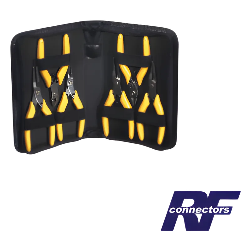 Juego de 6 piezas. (Incluye 4 Diferentes Pinzas de Punta Aserrada, una de Corte al Raz y otra de Corte con Retén para la Rebaba). RF INDUSTRIES,LTD RFA-4080