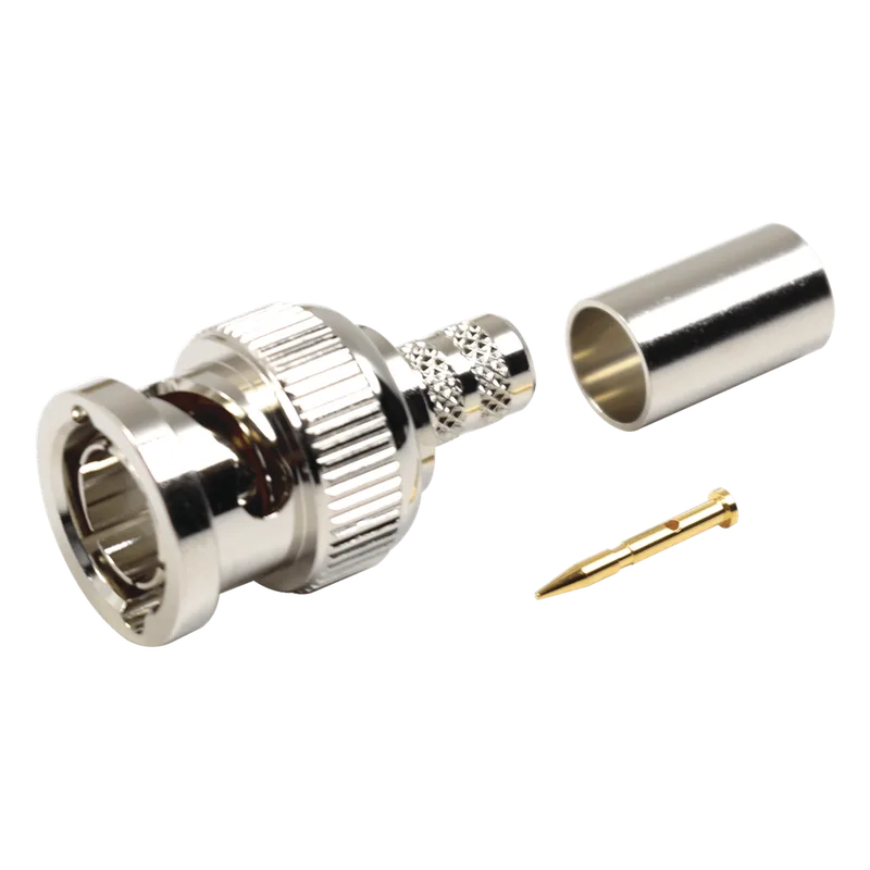Conector BNC Macho en 75 Ohm, de Anillo Plegable para RG-59/U, Níquel/ Oro/ Teflón. RF INDUSTRIES,LTD RFB-1707-D