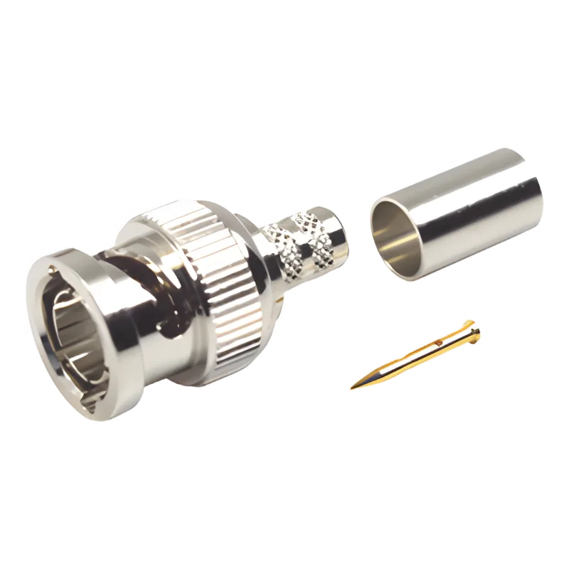 Conector BNC Macho en 75 Ohm, Anillo Plegable para Coaxial 8279, RG-59/U, Níquel/ Oro/ Teflón. RF INDUSTRIES,LTD RFB-1707-D2