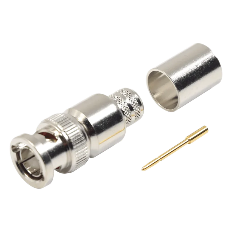Conector BNC Macho de 75 Ohm, Anillo Plegable, para Cable 8238, RG-11/U, Níquel/ Oro/ Teflón. RF INDUSTRIES,LTD RFB-1707-R