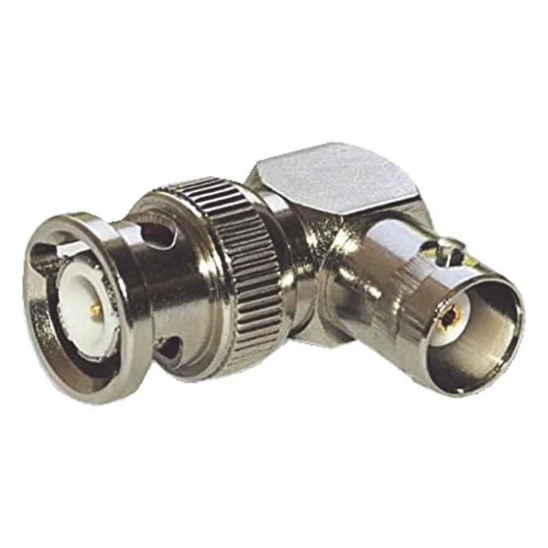 Adaptador en Ángulo Recto para 75 Ohm, de Conector BNC Macho a BNC Hembra (Monitor), Níquel/ Oro/ Teflón. RF INDUSTRIES,LTD RFB-1732