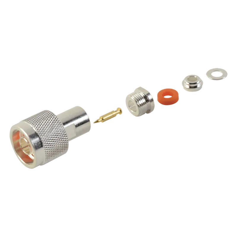 Conector N Macho de Rosca para RG-58/U, RG-142/U, Plata/ Oro/ Teflón. RF INDUSTRIES,LTD RFN-1000-1S