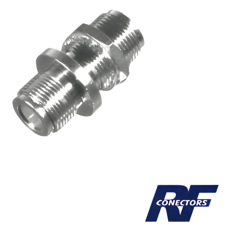 Adaptador Doble N Hembra para Chasis de Montaje Frontal en Doble D Plano y Cuerpo Plateado. RF INDUSTRIES,LTD RFN-1023